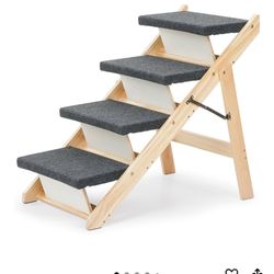 MEWANG Wood Pet Stairs & Ramp for Small/Medium Dogs and Cats, Aging Pets - 3-in-1 Foldable, Portable, Non-Slip Pet Ladder for Tall Beds, Couches, Cars