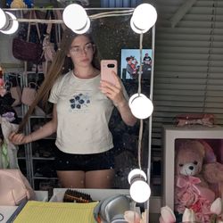 White and blue floral graphic tee