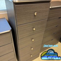 New Grey Skinny Wood 5 Drawer Chest Dresser 