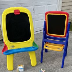2 Art Easels Crayola Deluxe Left  On Left Dry Erase And Chalk Sides With Accessories