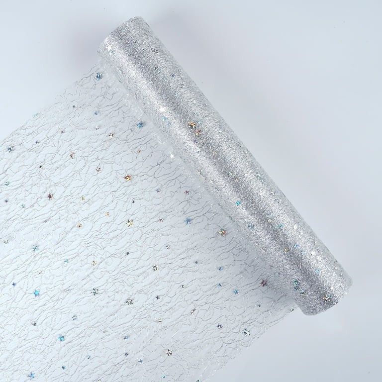 Metallic Table Runner 11Inch x 33Feet Glitter Sequin Mesh Table Runner Roll Sparkle Foil Thin Table Decor Centerpiece for Wedding Bridal Shower Baby S