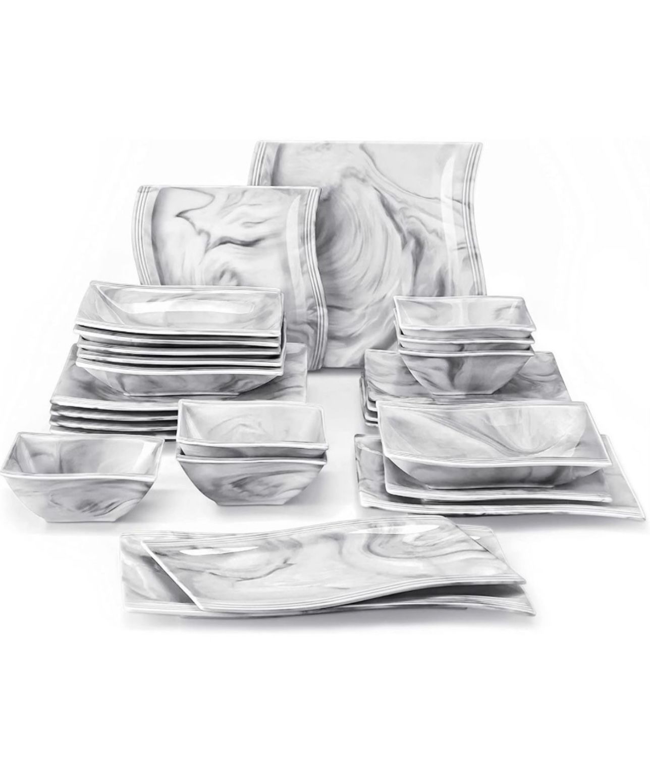 MALACASA Marble Dinnerware Set, 26 Piece Porcelain Dinner Sets