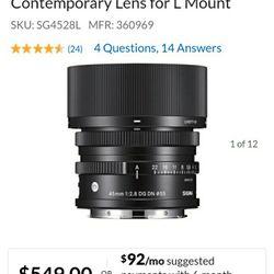 Sigma 45mm f/2.8 DG DN Contemporary Lens L Mount