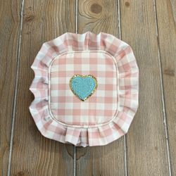 NEW Pink Ruffle Edge Gingham Bag With Heart Patch Retail $45