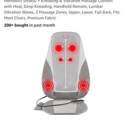 Homedics Shiatsu + Kneading & Vibration Massage Cushion with Heat, Deep Kneading, Handheld Remote, Lumbar Vibration Waves, 3 Massage Zones, Upper, Low