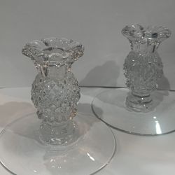 Heisey Glass Pineapple Candlesticks 