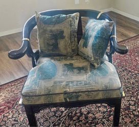 Vintage James Mont Style Black Lacquer Horseshoe Chair – Brass – Hollywood Regency
