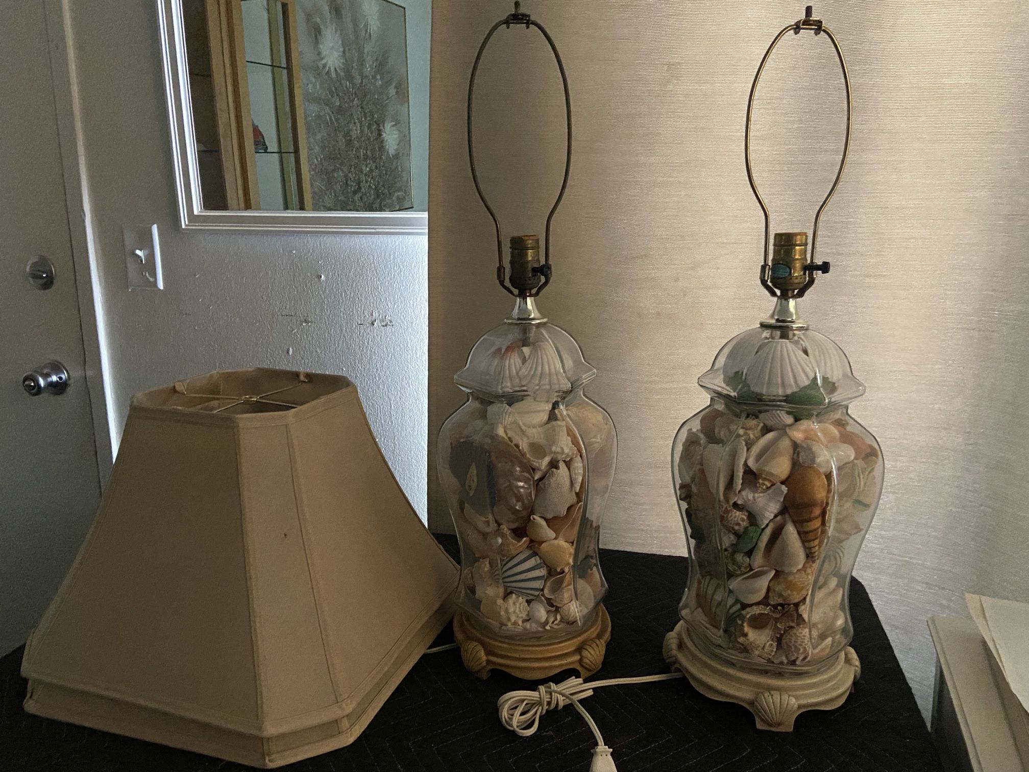 Vintage Seashell Filled Glass Table Lamps