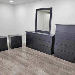 Dresser Whit Mirror, Chest And 2 Nightstands - Cómoda Con Espejo , Gavetero Y 2 Mesitas De Noche 