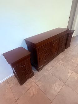 Cherry Wood 8- Drawer Dresser and Nightstand Set