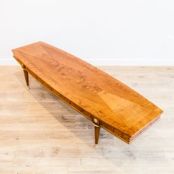 Vintage Mid Century Modern Burlwood Coffee Table with Brass Accents