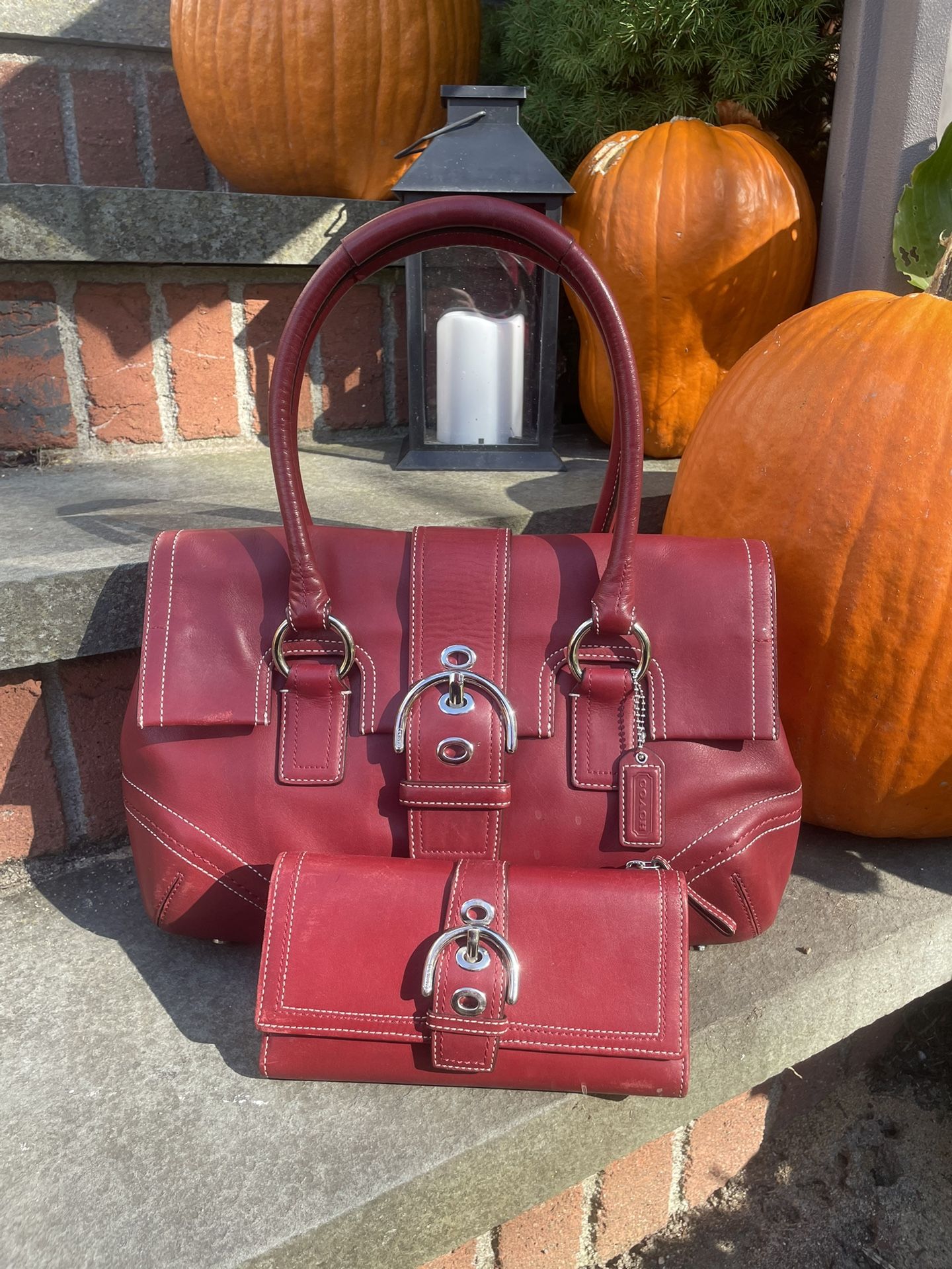 Coach Red Leather SoHo Flap Bag And Wallet Set