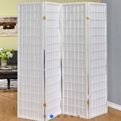 New in Box! Roberto 4-Panel Room Divider Folding Shoji Screen White. 