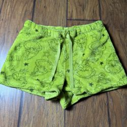 Dr. Seuss The Grinch women's green plush fleece minky sleep shorts, featuring an elastic waistband and drawstring for comfort Small on tag  Very good 
