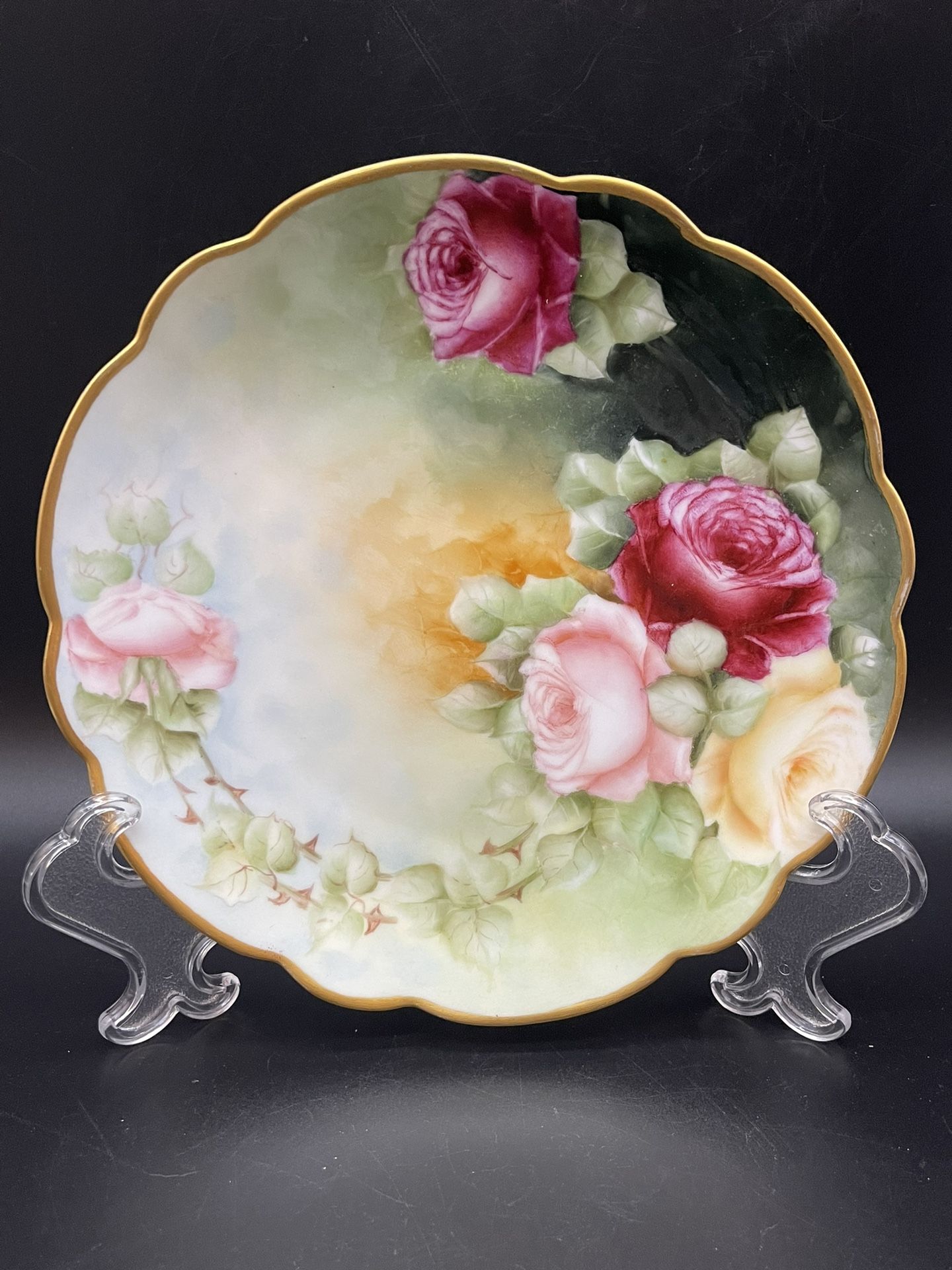 Antique Rosenthal Hand Painted Cabinet Plate Pink Roses 8”