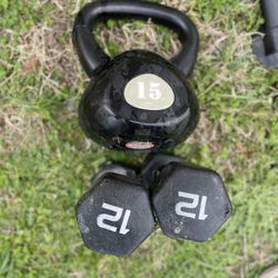 15 Ib Kettle Bell/ 12 Pounds Rubber Dumbbells 