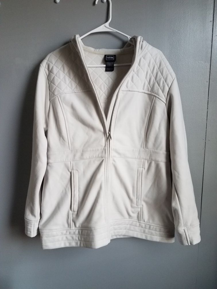 THE NORTH FACE Womens Fleece Parka Jacket Off White XL Zip CC03 Quilted Hoodie