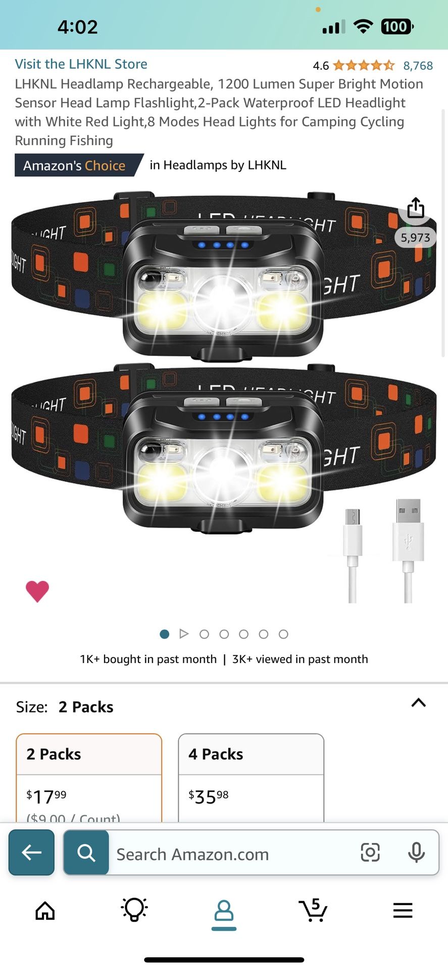 NEW!! LHKNL Headlamp Rechargeable, 1200 Lumen