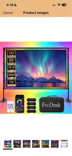 120 inch Outdoor Projection Screen with Stand, Smart RGB+IC Strip Light, 4K 16:9 Wrinkle Wind Resistant Movie Screen, Foldable Portable Projector Scre
