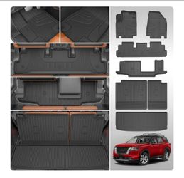 AOMSAZTO Floor Mats Compatible with 2022 2023 2024 2025 Nissan Pathfinder 8 Seats with Backrest Mat All Weather TPE Rubber Cargo Liner for 2025 Pathfi