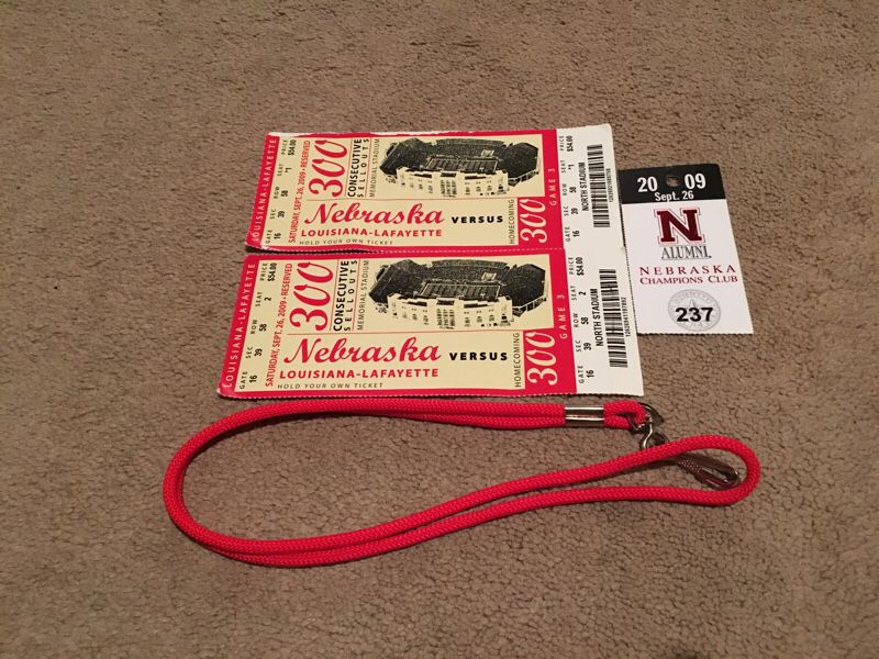 Huskers 300th Consecutive Sellout - 2 Tickets & Pass 9-26-09 Suitable for Framing