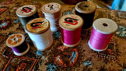 Vintage Spun-Dee, Star, and Giant Wooden Thread Spools - Lot of 6