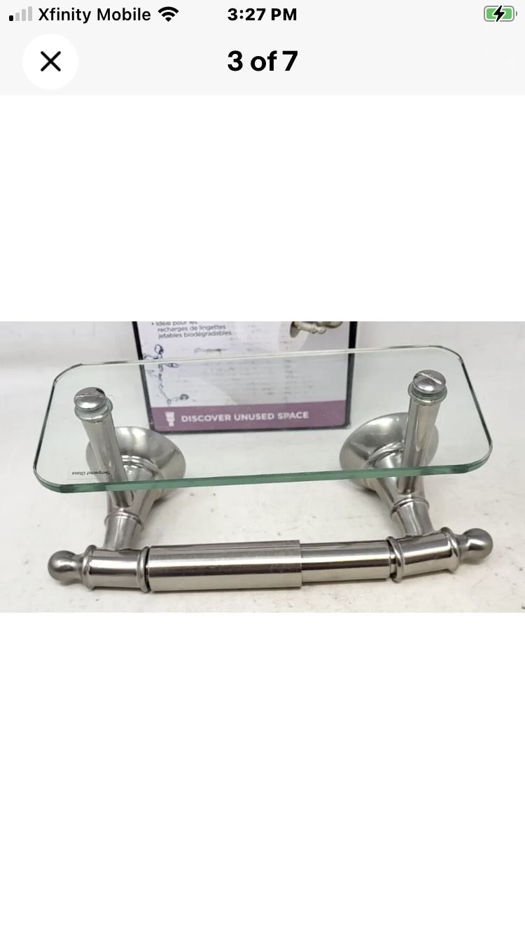 Toilet Paper Holder with Glass Shelf in SpotShield Brushed Nickel HEXTN50-BN