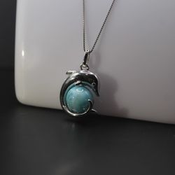 Natural Larimar Dolphin Pendant