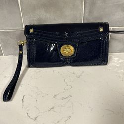 Designer Navy Blue Patient Leather Wristlet 