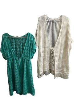 2 for a Total of $8.00 - Wave Zone Size 1X Swimsuit Cover-Up & CJ Banks Size 1X Knit White Cardigan