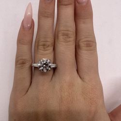 2.98 Carat E VVS2 Round Diamond Engagement Ring Tapered Baguettes Three Stone 