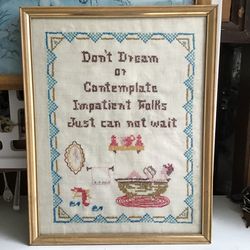 Vintage Framed Cross Stitch Bathroom Themed Wall Decor