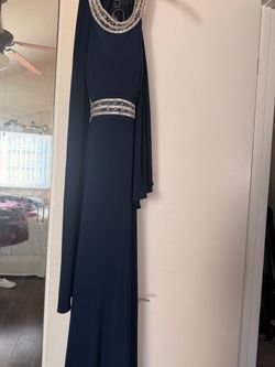 Navy Blue Beaded Formal Gown