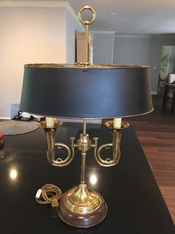 Bouillotte Two Horn Brass Table Lamp