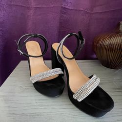Black Embellished - Size 6 - Strappy Platform Heels