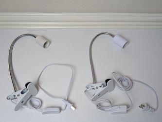 Pair of White Gooseneck Lamp E26 Clamping Fixture Light Lighting Home Office Garage Desk Clip-on

