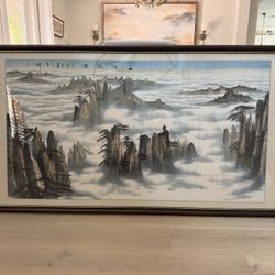 Extra Large Framed Chinese Landscape Painting – 86” × 44”