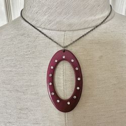 Burgundy Oval Rhinestone Pendant Necklace  