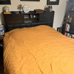 Queen Bed Frame + Brooklyn Bedding Mattress — Excellent Condition