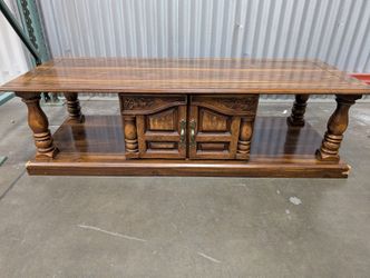 Traditional Carved Wood Coffee Table with Cabinet Storage