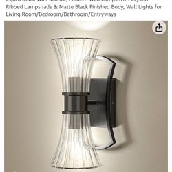 New Modern Black Wall Sconce With Crystal Ribbed Lamp