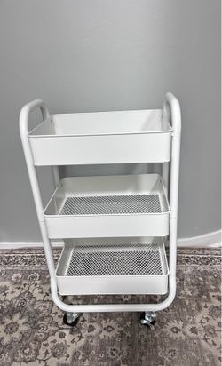 3-Tier Metal Rolling Cart with Lockable Wheels, white storage organizer