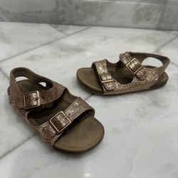 Size 10 Toddler Girls Pink / Gold Glitter Sandals