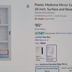 Plastic Medicine Vanity Cabinet With Mirror 16x20