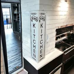 Sign Mothers Kitchen In White Black Lettering Hugs The Corner 50s Style