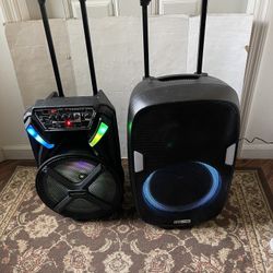 2 Rechargeable Bluetooth Speakers And 1 Stand In Working Condition $90 Both Firm On Price