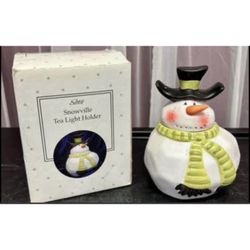 5" Scotts Snowville Snowman Tea Light Holder 6558 with Box Christmas Holiday Decor