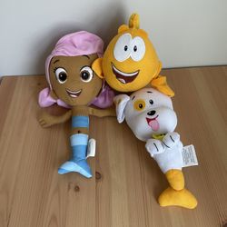 Nick Jr Bubble Guppies Mr. Grouper Molly & Bubble Puppy Plush Stuffed Toy LOT Just Play 