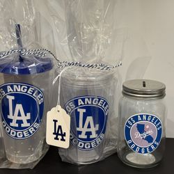 LA Dodgers custom cups + mason jar piggy bank lot of 3