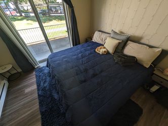 King Mattress+ Frame, Topper, Sheets, Comforter
